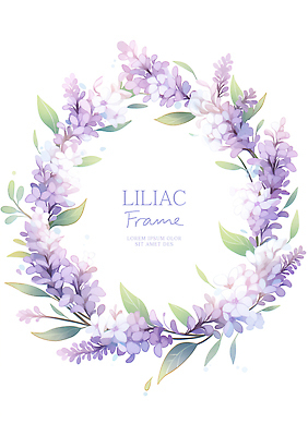 PSD 잎 일러스트 여름꽃 수채화 사람없음 보라색 라일락 꽃프레임 산뜻 카피스페이스 국내일러스트 식물 꽃 컬러 컨셉 프레임 공백 파일형식 여름_계절