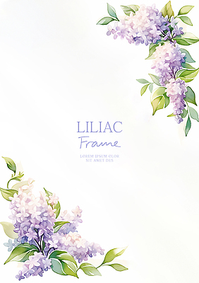 PSD 잎 일러스트 여름꽃 수채화 사람없음 보라색 라일락 꽃프레임 산뜻 카피스페이스 국내일러스트 식물 꽃 컬러 컨셉 프레임 공백 파일형식 여름_계절