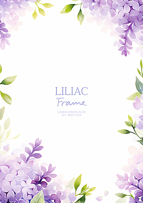 PSD 잎 일러스트 여름꽃 수채화 사람없음 보라색 라일락 꽃프레임 산뜻 카피스페이스 국내일러스트 식물 꽃 컬러 컨셉 프레임 공백 파일형식 여름_계절