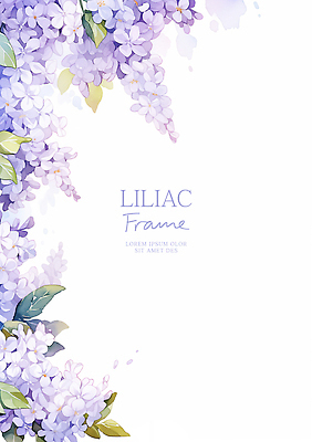 PSD 잎 일러스트 여름꽃 수채화 사람없음 보라색 라일락 꽃프레임 산뜻 카피스페이스 국내일러스트 식물 꽃 컬러 컨셉 프레임 공백 파일형식 여름_계절