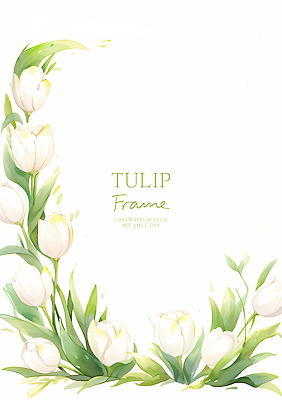 PSD 일러스트 여름꽃 수채화 사람없음 연두색 튤립 풀잎 꽃프레임 산뜻 카피스페이스 국내일러스트 꽃 컨셉 잎 프레임 초록색 공백 풀_식물 파일형식 여름_계절