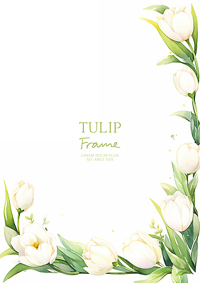 PSD 일러스트 여름꽃 수채화 사람없음 연두색 튤립 풀잎 꽃프레임 산뜻 카피스페이스 국내일러스트 꽃 컨셉 잎 프레임 초록색 공백 풀_식물 파일형식 여름_계절