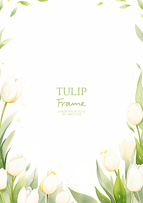 PSD 일러스트 여름꽃 수채화 사람없음 연두색 튤립 풀잎 꽃프레임 산뜻 카피스페이스 국내일러스트 꽃 컨셉 잎 프레임 초록색 공백 풀_식물 파일형식 여름_계절