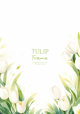 PSD 일러스트 여름꽃 수채화 사람없음 연두색 튤립 풀잎 꽃프레임 산뜻 카피스페이스 국내일러스트 꽃 컨셉 잎 프레임 초록색 공백 풀_식물 파일형식 여름_계절