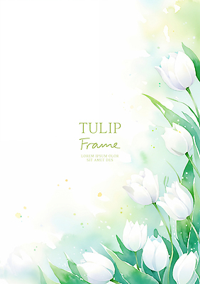 PSD 일러스트 여름꽃 수채화 사람없음 연두색 튤립 풀잎 꽃프레임 산뜻 카피스페이스 국내일러스트 꽃 컨셉 잎 프레임 초록색 공백 풀_식물 파일형식 여름_계절