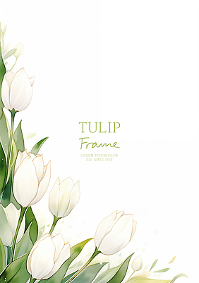 PSD 일러스트 여름꽃 수채화 사람없음 연두색 튤립 풀잎 꽃프레임 산뜻 카피스페이스 국내일러스트 꽃 컨셉 잎 프레임 초록색 공백 풀_식물 파일형식 여름_계절