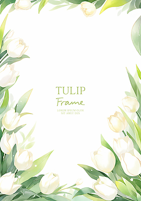PSD 일러스트 여름꽃 수채화 사람없음 연두색 튤립 풀잎 꽃프레임 산뜻 카피스페이스 국내일러스트 꽃 컨셉 잎 프레임 초록색 공백 풀_식물 파일형식 여름_계절