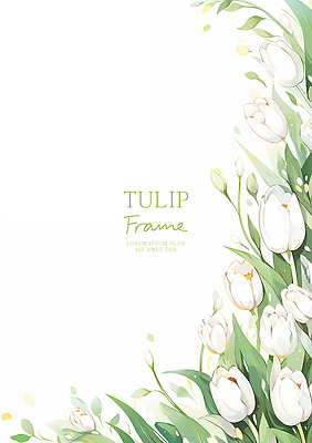 PSD 일러스트 여름꽃 수채화 사람없음 연두색 튤립 풀잎 꽃프레임 산뜻 카피스페이스 국내일러스트 꽃 컨셉 잎 프레임 초록색 공백 풀_식물 파일형식 여름_계절