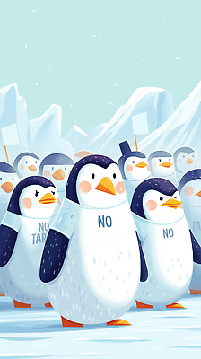 JPG 하늘색 티셔츠 일러스트 들기 사람없음 귀여움 팻말 분노 눈 깃발 군중 극지방 펭귄 빙하 열정 반대 시위 세금 슬로건 연대 관세 무역전쟁 국내일러스트 AI일러스트 AI콘텐츠 자연요소 감정 컨셉 셔츠 모션 조류 날씨 프레임 사람 파란색 사회이슈 무역 지역 파일형식