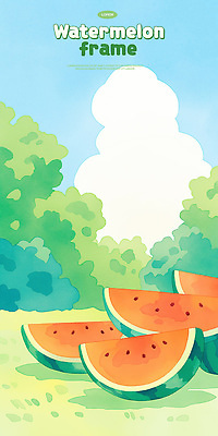 PSD 구름 일러스트 하늘 수채화 프레임 그림자 잔디 사람없음 여름 풀 수박조각 카피스페이스 국내일러스트 자연요소 식물 계절 조각 수박 공백 파일형식