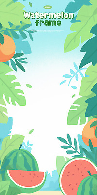 PSD 하늘색 잎 일러스트 수채화 프레임 사람없음 초록색 여름 수박조각 카피스페이스 국내일러스트 식물 계절 컬러 조각 수박 파란색 공백 파일형식