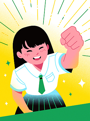 여학생 여자 교복 일러스트 청소년 한명 미소 반짝임 노란색 손들기 주먹 영웅 내신등급 슈퍼히어로 정복 십대여자한명만 국내일러스트 AI파일 1 학생 옷 교육 컬러 모션 표정 사람 여자한명만 십대여자만 파일형식 벡터