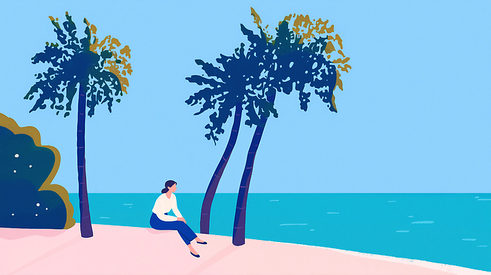 JPG 전신 나무 여자 분홍색 일러스트 하늘 한명 앉기 성인 해변 파란색 여름휴가 여름풍경 다리꼬기 풀 휴양지 감성 성인여자한명만 국내일러스트 AI일러스트 AI콘텐츠 식물 1 바다 컬러 컨셉 모션 휴가 사람 풍경 장소 여자한명만 성인여자만 파일형식 여름_계절