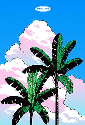 구름 일러스트 하늘 사람없음 파란색 여름휴가 야자수 복고 트로피컬아트 뉴트로 국내일러스트 AI파일 자연요소 나무 컬러 휴가 그림 파일형식 벡터 여름_계절