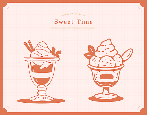분홍색 라인일러스트 일러스트 아이스크림 잔 사람없음 달콤 심볼 라인아트 파르페 국내일러스트 AI파일 식기 선 컬러 디저트 맛 파일형식 벡터