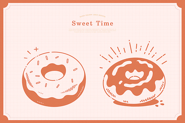 분홍색 라인일러스트 일러스트 사람없음 도넛 달콤 심볼 라인아트 국내일러스트 AI파일 선 컬러 디저트 맛 파일형식 벡터