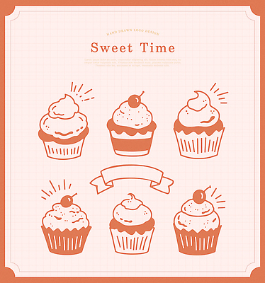 분홍색 라인일러스트 일러스트 디저트 사람없음 라벨 체리 달콤 컵케이크 심볼 라인아트 생크림 국내일러스트 AI파일 선 음식 컬러 과일 프레임 케이크 맛 크림 파일형식 벡터