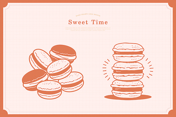 분홍색 라인일러스트 일러스트 사람없음 쌓기 달콤 심볼 라인아트 마카롱 국내일러스트 AI파일 선 컬러 모션 디저트 맛 파일형식 벡터