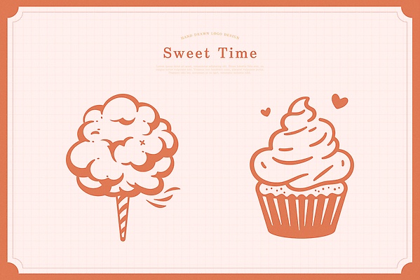 분홍색 라인일러스트 일러스트 사람없음 하트 달콤 컵케이크 심볼 라인아트 솜사탕 국내일러스트 AI파일 모양 선 컬러 디저트 케이크 맛 파일형식 벡터