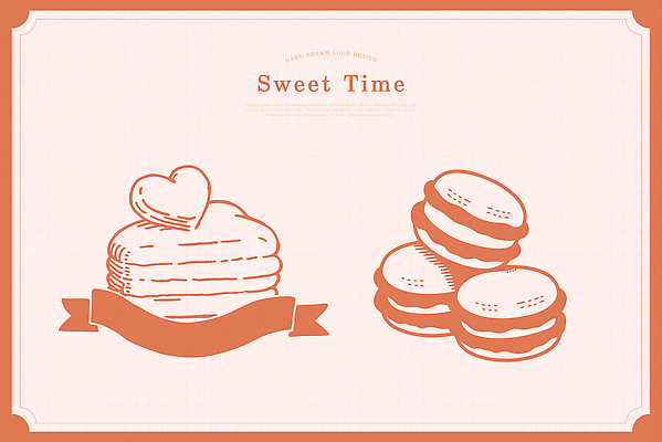 분홍색 라인일러스트 일러스트 사람없음 라벨 하트 달콤 심볼 라인아트 마카롱 스콘 국내일러스트 AI파일 모양 선 빵 컬러 디저트 프레임 맛 파일형식 벡터