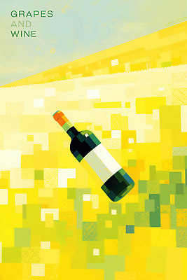 PSD 일러스트 하늘 초원 사람없음 노란색 화이트와인 와인병 포도주병 국내일러스트 컬러 병_용기 와인 병_담는 파일형식