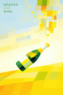 PSD 일러스트 하늘 초원 사람없음 노란색 화이트와인 와인병 포도주병 국내일러스트 컬러 병_용기 와인 병_담는 파일형식