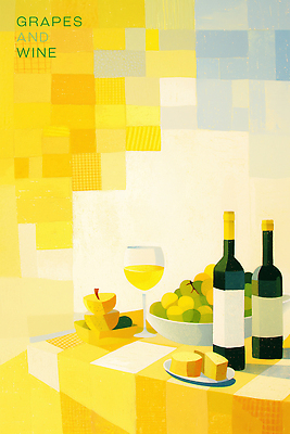 PSD 그릇 와인잔 일러스트 탁자 포도 치즈 사람없음 노란색 화이트와인 와인병 포도주병 국내일러스트 식기 컬러 가구 술잔 과일 병_용기 유제품 와인 병_담는 파일형식