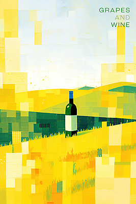 PSD 일러스트 하늘 초원 사람없음 노란색 화이트와인 와인병 포도주병 국내일러스트 컬러 병_용기 와인 병_담는 파일형식