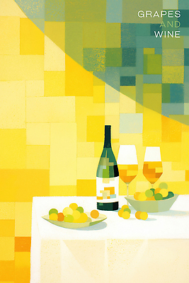 PSD 그릇 와인잔 일러스트 탁자 포도 사람없음 노란색 화이트와인 와인병 포도주병 국내일러스트 식기 컬러 가구 술잔 과일 병_용기 와인 병_담는 파일형식