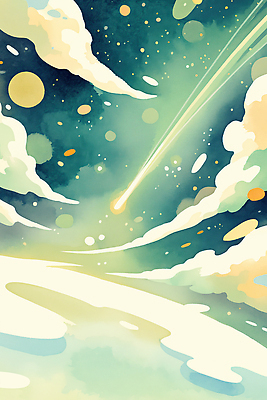 JPG 구름 백그라운드 일러스트 수채화 사람없음 빛 우주 유성 청록색 감성 몽환 국내일러스트 AI일러스트 AI콘텐츠 자연요소 컬러 컨셉 파일형식