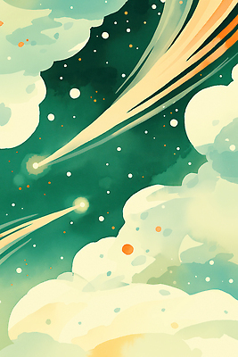 JPG 구름 백그라운드 일러스트 수채화 사람없음 빛 우주 유성 청록색 감성 몽환 국내일러스트 AI일러스트 AI콘텐츠 자연요소 컬러 컨셉 파일형식