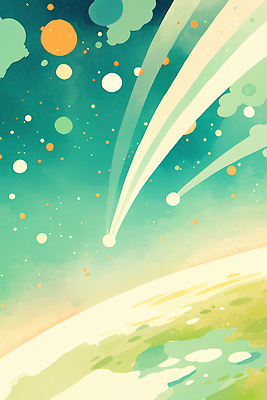 JPG 구름 백그라운드 일러스트 수채화 사람없음 빛 우주 행성 유성 청록색 감성 몽환 국내일러스트 AI일러스트 AI콘텐츠 자연요소 컬러 컨셉 파일형식