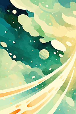 JPG 구름 백그라운드 일러스트 수채화 사람없음 빛 우주 행성 청록색 감성 몽환 국내일러스트 AI일러스트 AI콘텐츠 자연요소 컬러 컨셉 파일형식