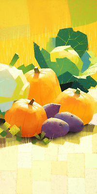 JPG 밭 일러스트 호박 사람없음 농작물 노란색 상추 고구마 수확철 국내일러스트 AI일러스트 컬러 농업 채소 뿌리채소 수확 파일형식 AI콘텐츠