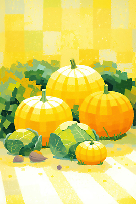 JPG 일러스트 호박 사람없음 농작물 노란색 양상추 고구마 수확철 국내일러스트 AI일러스트 컬러 농업 채소 뿌리채소 수확 파일형식 AI콘텐츠