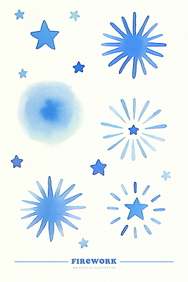 PSD 별 일러스트 수채화 폭죽 불꽃놀이 사람없음 파란색 번짐 국내일러스트 자연요소 컬러 놀이 파일형식 효과