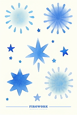 PSD 무료이미지 별 일러스트 수채화 폭죽 불꽃놀이 사람없음 파란색 번짐 국내일러스트 자연요소 컬러 놀이 파일형식 무료콘텐츠 효과