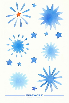 PSD 별 일러스트 수채화 폭죽 불꽃놀이 사람없음 파란색 국내일러스트 자연요소 컬러 놀이 파일형식