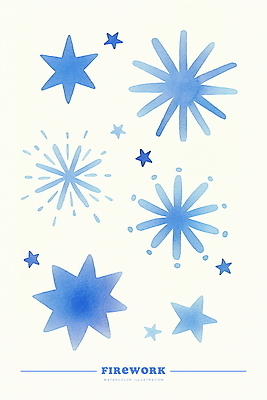 PSD 별 일러스트 수채화 폭죽 불꽃놀이 사람없음 파란색 국내일러스트 자연요소 컬러 놀이 파일형식