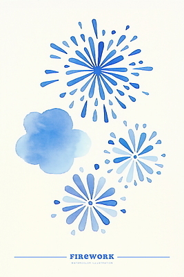 PSD 일러스트 수채화 폭죽 불꽃놀이 사람없음 파란색 번짐 국내일러스트 컬러 놀이 파일형식 효과