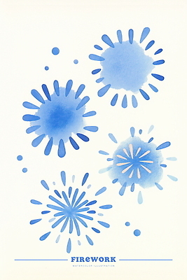 PSD 일러스트 수채화 폭죽 불꽃놀이 사람없음 파란색 번짐 국내일러스트 컬러 놀이 파일형식 효과