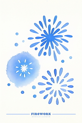 PSD 일러스트 수채화 폭죽 불꽃놀이 사람없음 파란색 번짐 국내일러스트 컬러 놀이 파일형식 효과