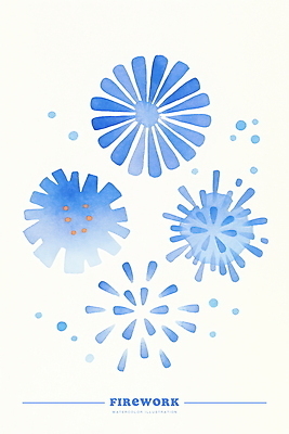 PSD 일러스트 수채화 폭죽 불꽃놀이 사람없음 파란색 번짐 국내일러스트 컬러 놀이 파일형식 효과