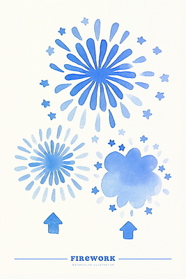 PSD 화살표 별 일러스트 수채화 폭죽 불꽃놀이 사람없음 파란색 번짐 국내일러스트 자연요소 컬러 놀이 파일형식 효과