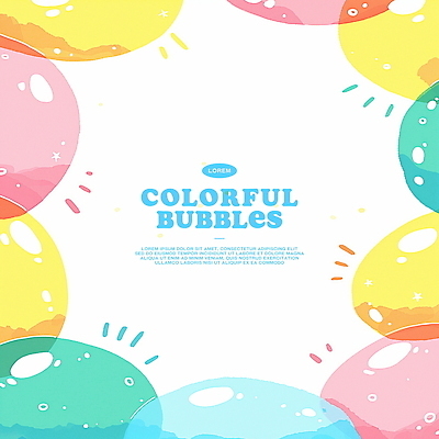 PSD 일러스트 수채화 프레임 사람없음 컬러풀 물방울 비눗방울 겹침 버블 국내일러스트 컬러 파일형식