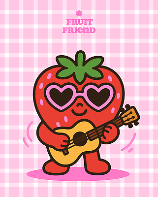 분홍색 연주 일러스트 딸기 들기 사람없음 선글라스 귀여움 하트 우쿨렐레 격자 딸기캐릭터 키치 일러캐릭터 AI파일 모양 캐릭터 안경 음악 컬러 컨셉 무늬 과일 모션 현악기 파일형식 벡터