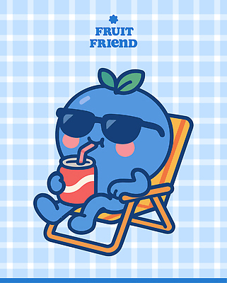 여유 잎 일러스트 휴가 휴식 빨대 앉기 사람없음 파란색 선글라스 귀여움 기댐 마시기 선베드 블루베리 격자 캔음료 블루베리캐릭터 키치 일러캐릭터 AI파일 식물 캐릭터 감정 안경 음료 컬러 컨셉 무늬 의자 과일 모션 파일형식 벡터