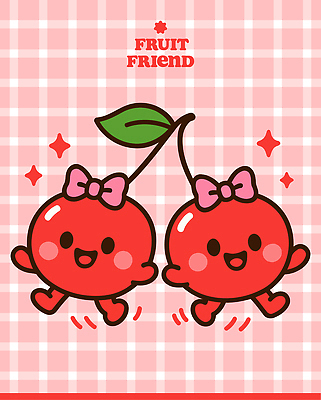 리본 잎 일러스트 사람없음 빨간색 반짝임 걷기 귀여움 춤 쌍 체리 쌍둥이 격자 체리캐릭터 키치 일러캐릭터 AI파일 식물 캐릭터 컬러 컨셉 무늬 과일 가족 모션 문화예술 파일형식 벡터