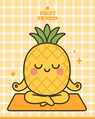 일러스트 요가 사람없음 반짝임 노란색 귀여움 눈감음 매트 파인애플 격자 파인애플캐릭터 아사나자세 키치 일러캐릭터 AI파일 캐릭터 웰빙 컬러 컨셉 무늬 과일 모션 요가자세 열대과일 파일형식 벡터