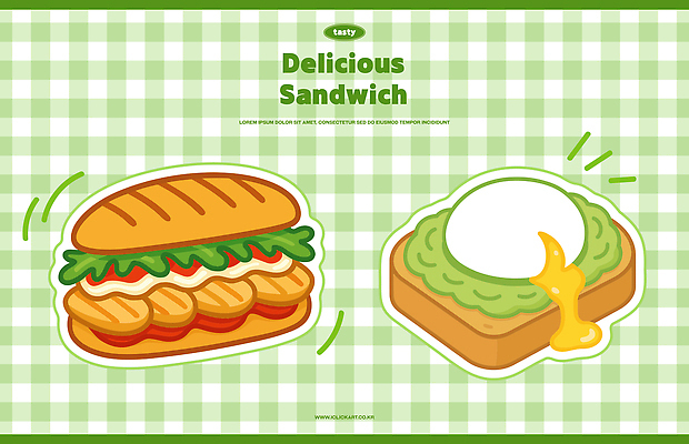 무료이미지 일러스트 사람없음 초록색 소스 상추 체크무늬 삶은계란 아보카도 닭가슴살 반숙 오픈샌드위치 바게트샌드위치 국내일러스트 AI파일 컬러 무늬 채소 과일 샌드위치 계란 닭고기 양념 계란요리 파일형식 벡터